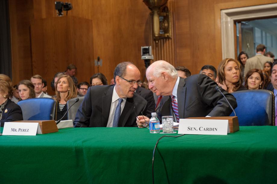 Mr. Perez and Sen. Cardin at the confirmation hearing